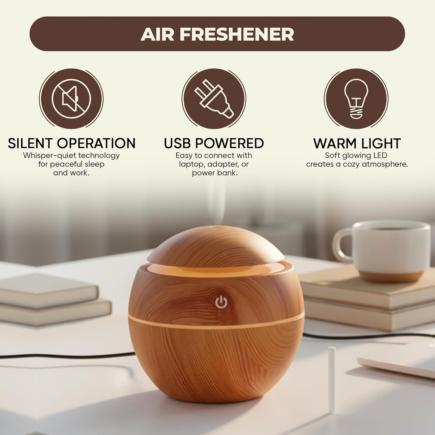 Compact AZULON 130ml yellow humidifier with a soft LED light