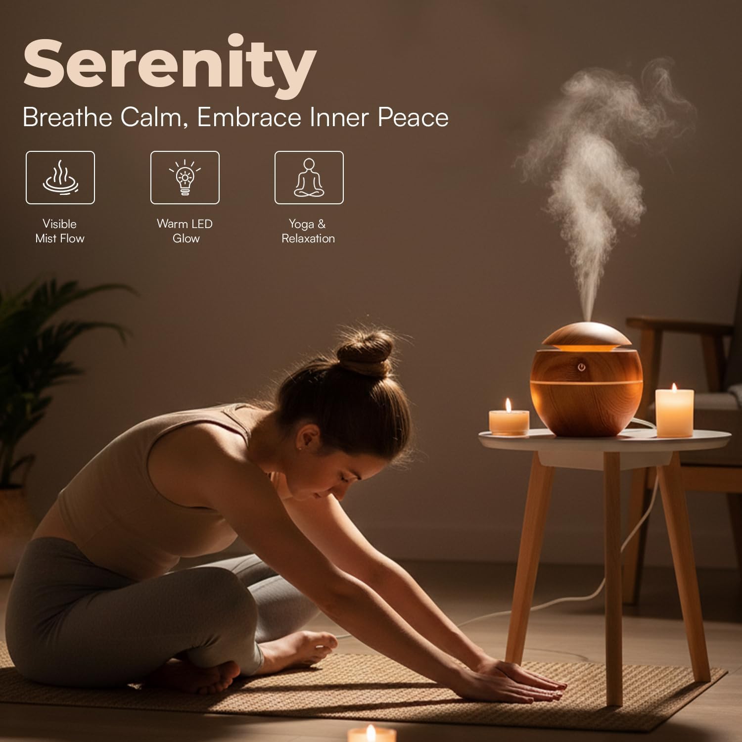 Feature overview of the AZULON 130ml yellow portable humidifier