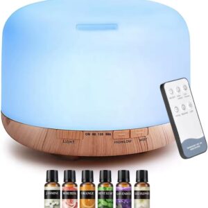 AZULON 500ml ultrasonic essential oil diffuser with included set of 6 essential oils